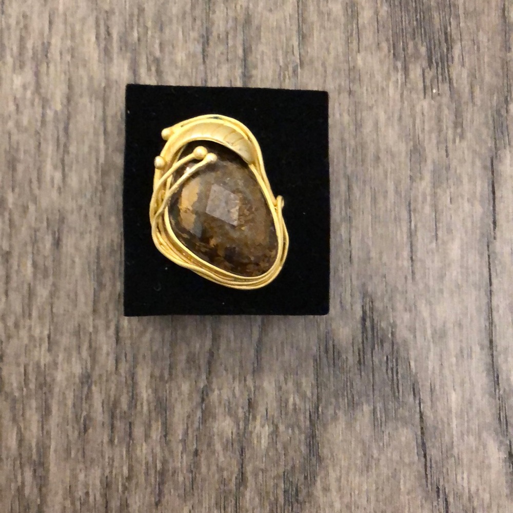 14k gold plated genuine Tiger’s Eye fashion ring - Picture 1 of 4